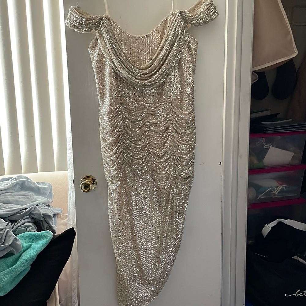 Bridal babes brand white/silver Sequin midi cocktail dress size 2 XL